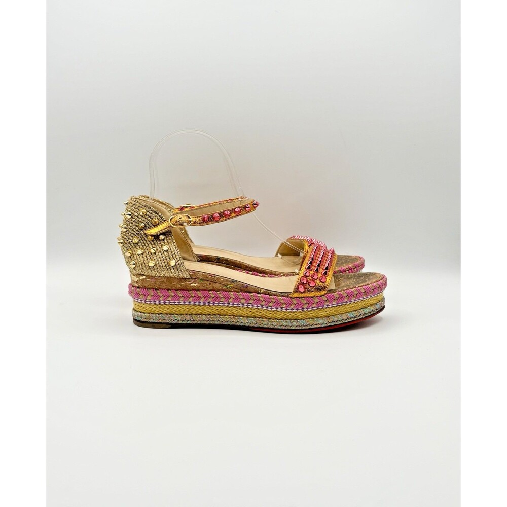 Christian Louboutin Pink & Orange Cork Spike Madmonica Espadrilles Size EU 38